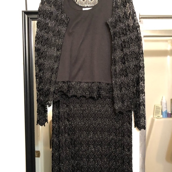 Gantos size large black & silver metallic stretch lace 3PC skirt set - Picture 8 of 12